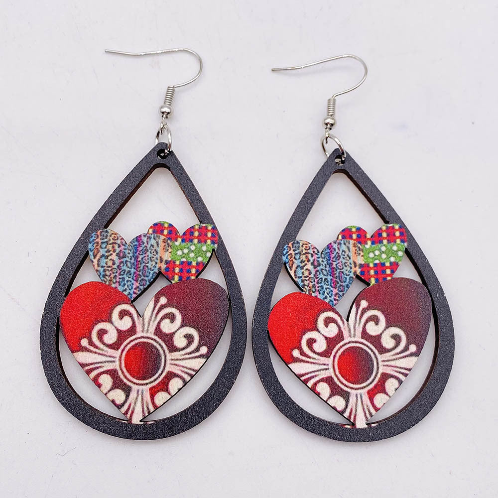 Wholesale Valentine's Day Rainbow LOVE LGBT Wooden Earrings